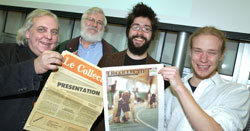 Daniel Nadeau et Claude Guay, qui ont contribu au lancement du journal Le Collectif en 1977, aux cts de deux membres de l'quipe actuelle du journal tudiant, Alexis Beaudet et Julien Laflamme.