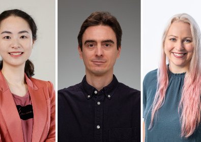 Montage photo montrant le portrait de trois chercheurs, deux femmes et un homme