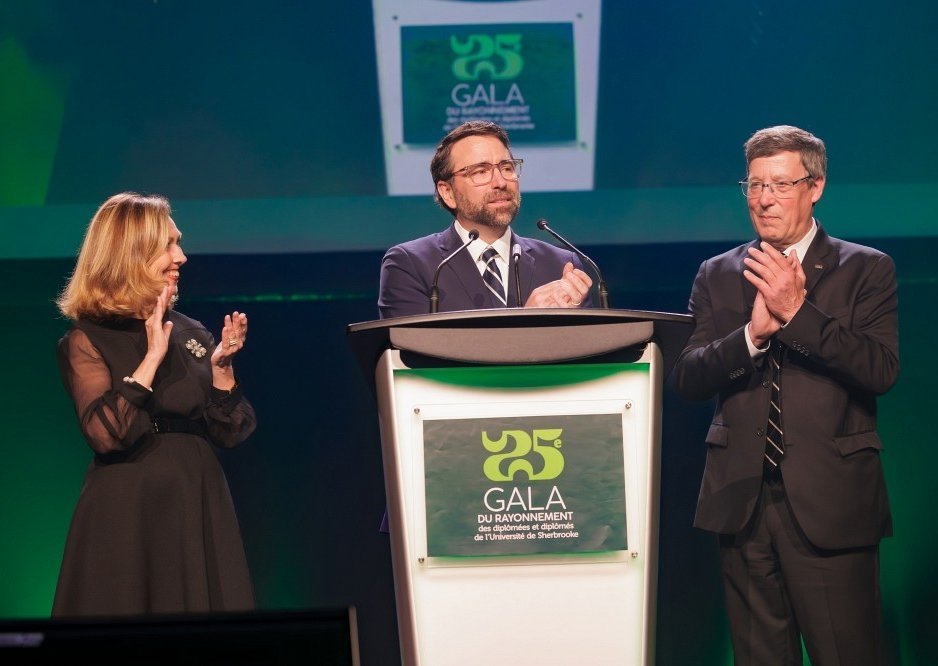 Le président du CA de La Fondation, avec le recteur et Monique Leroux