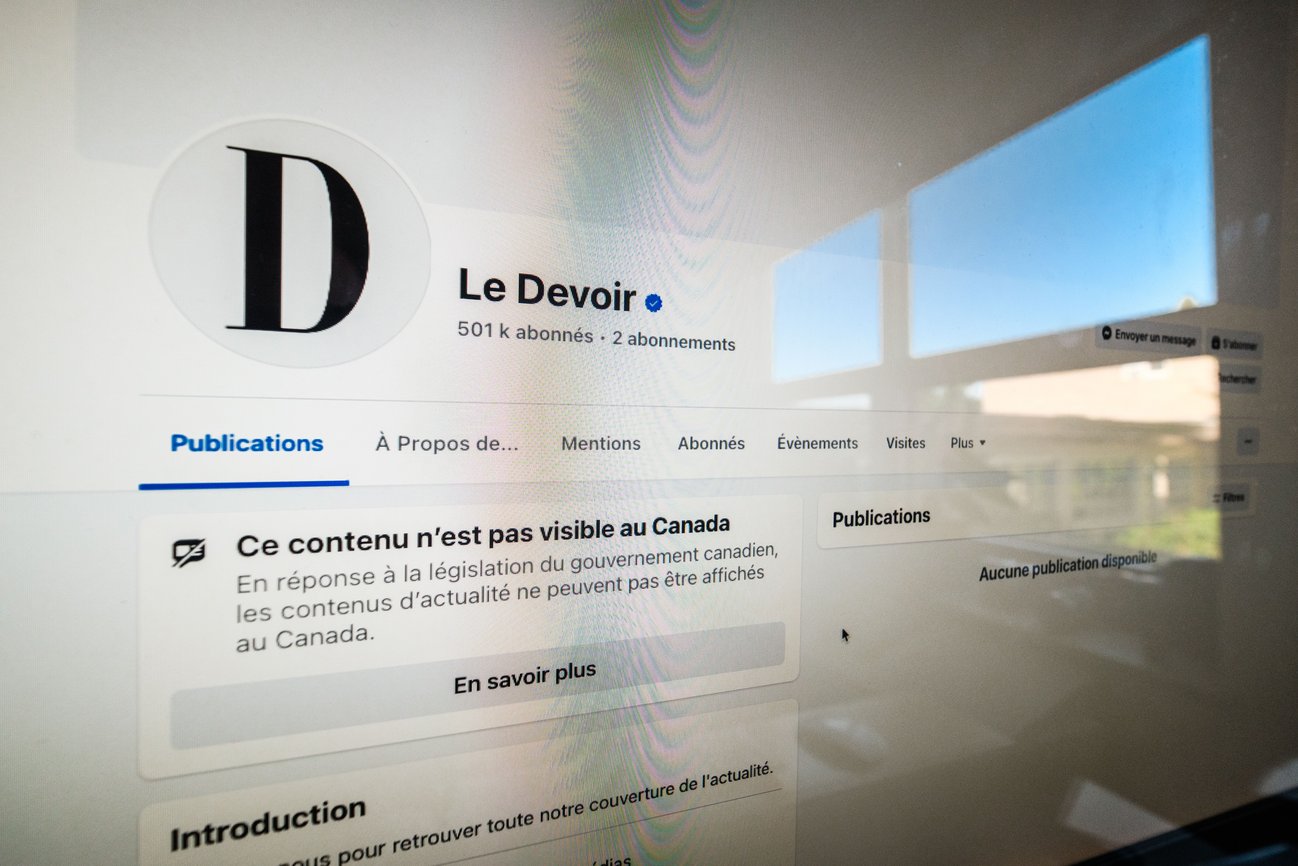 La page Facebook du journal Le Devoir qui est inaccessible.