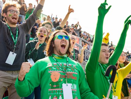 Foule arborant les couleurs du vert et or