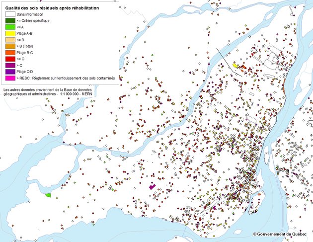 Exemple d'utilisation des données : Répertoire des terrains contaminés (GTC) - MELCC