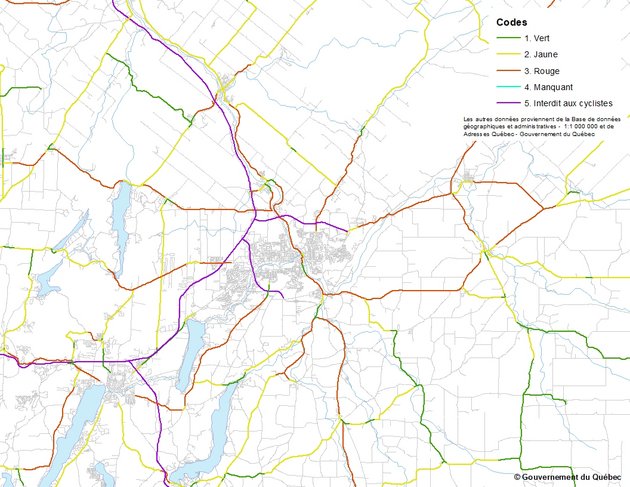 Exemple d'utilisation des données : Convivialité vélo - Transports Québec