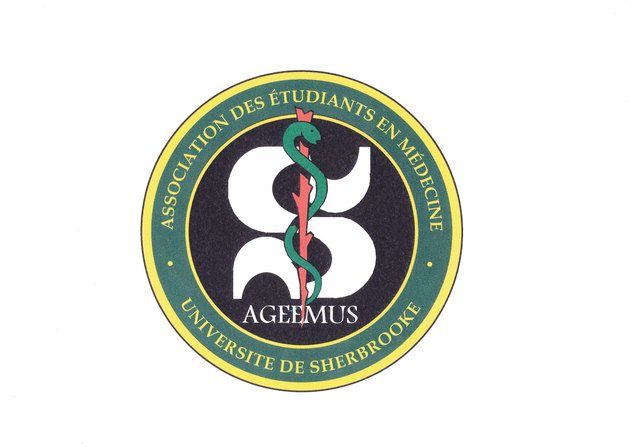 Ancien logo de l’AGÉMUS. Autrefois appelée Association générale des étudiants et étudiantes de médecine de l’Université de Sherbrooke (AGÉÉMUS) elle change de nom en 2018 par souci d’inclusivité. Fonds de l’AGÉMUS, P88, Série A, Dossier 9.