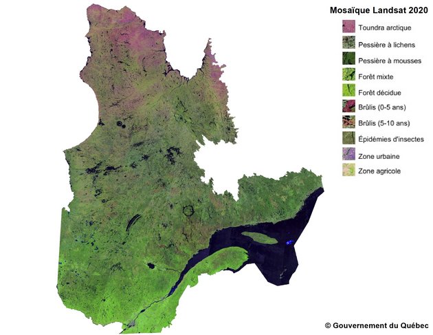 Exemple du produit : Mosaïques forestières d’images satellites Landsat - MFFP