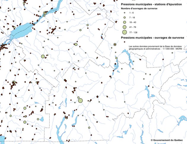Exemple de l'utilisation des données : Pressions municipales (rejets d’eaux usées) – MELCC