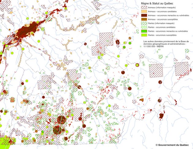 Exemple des Occurences d'espèces en situation précaire