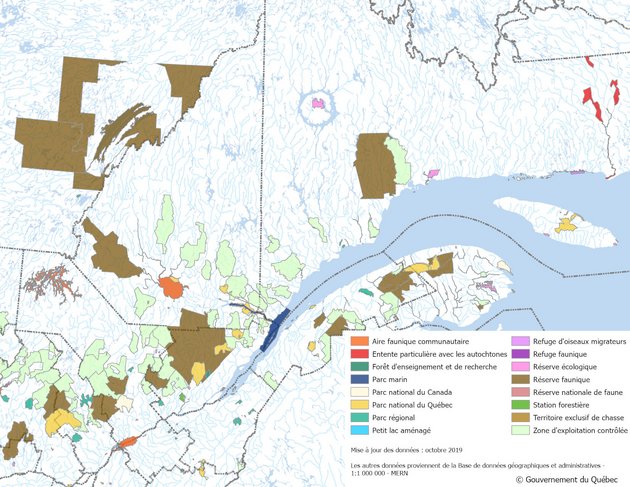 Exemple d'utilisation des données de Couche des territoires récréatifs du Québec à l'échelle de 1:100 000