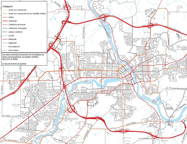 Exemple du Référentiel québécois du réseau routier à Sherbrooke