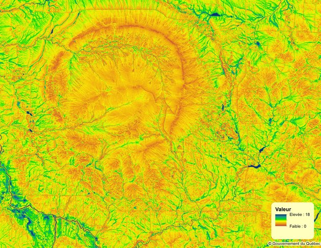 Exemple d'utilisation des données : Indice d’humidité topographique issu du LiDAR - MFFP