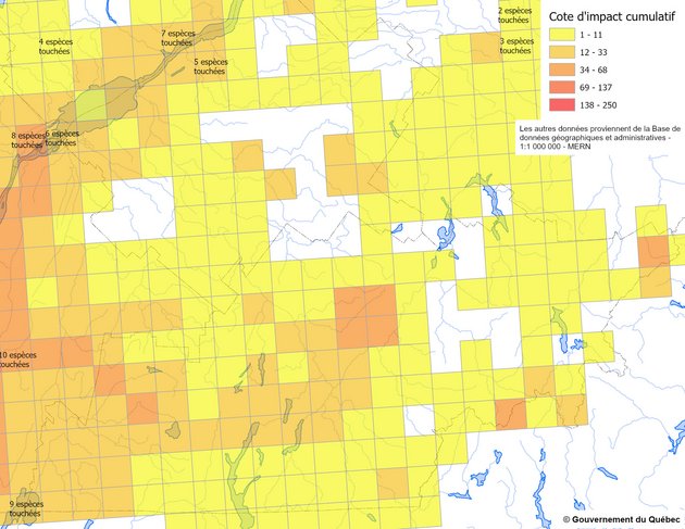 Exemple des points chauds des menaces affectant les espèces en situation précaire