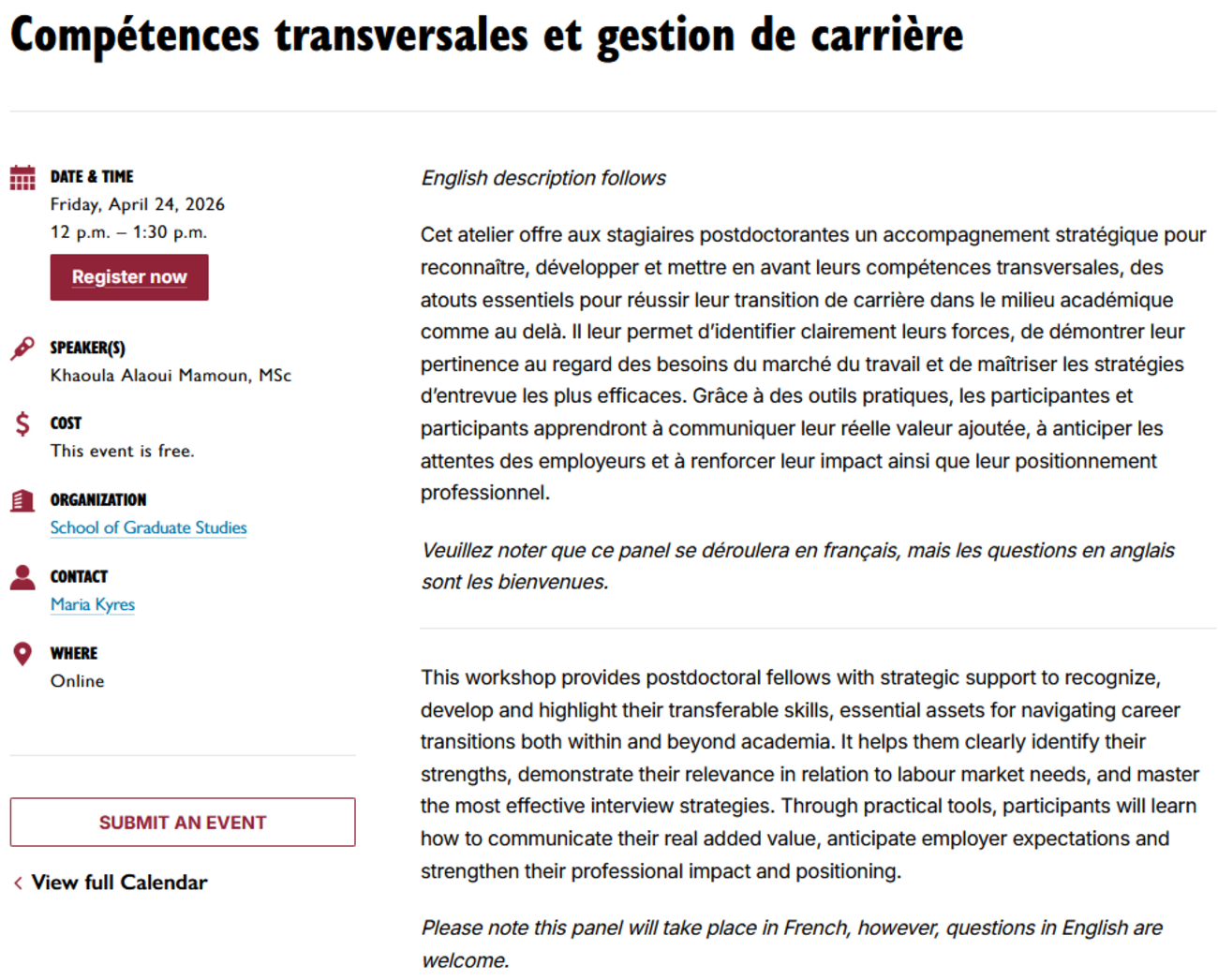 Lien vers la page d'inscription à l'atelier Compétences transversales