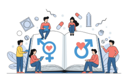 Image avec plusieurs éléments sur la santé sexuelle (pillules, condoms, vaccin, etc.)