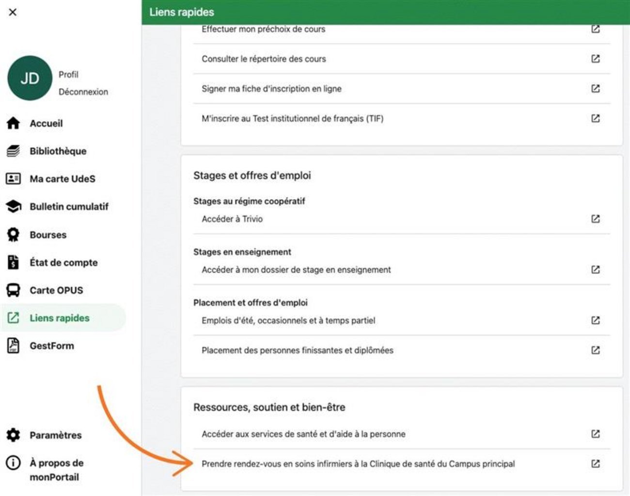 capture d'écran du portail