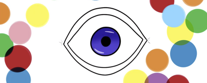 Un œil dessiné au milieu de picots de couleurs