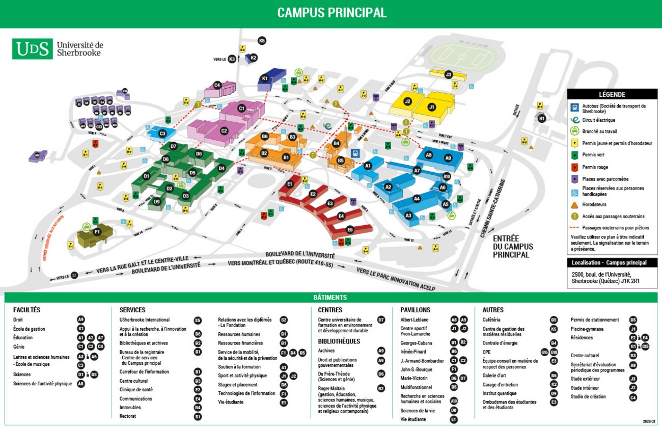 Plan illustré du Campus principal avec légende