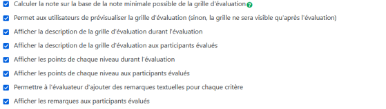 Options grille d'évaluation