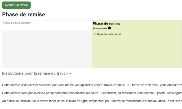 Ajouter un travail pour une personne étudiante dans l'activité Atelier