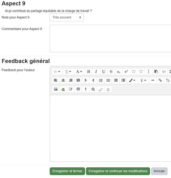 Enregistrement du formulaire d'autoévaluation pour la personne étudiante