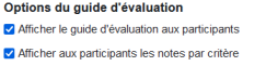 Options du guide d'évaluation