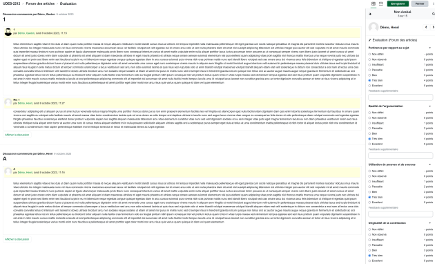 Évaluation par grille de tous les messages (rédaction et commentaire) d'une personne étudiante dans un Forum