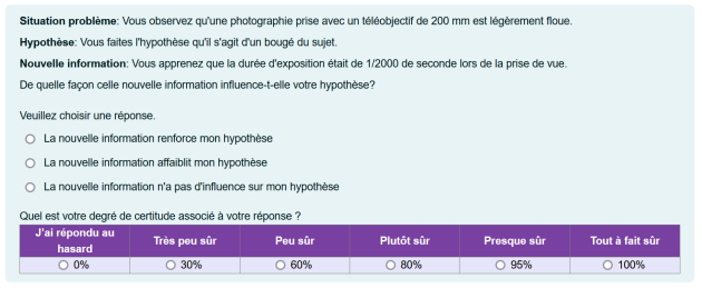 Exemple de question à choix multiple avec indice de certitude