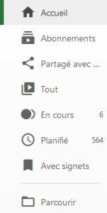 Menu de Navigation gauche du Dossier Panopto