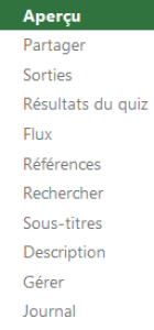 Menu de Navigation gauche des paramètres