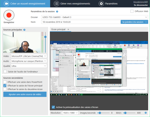Paramètres d'enregistrement