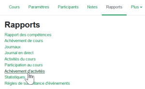 Interface de Moodle : achèvement d'activités