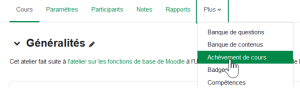 Interface de Moodle : achèvement de cours