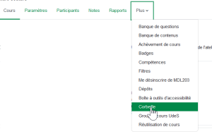 Interface de Moodle : corbeille
