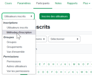 Interface de Moodle : méthodes d'inscription