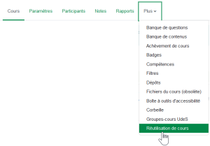 Interface de Moodle : réutilisation de cours