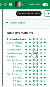 Interface de Moodle : configuration de la ressource Livre dans le tiroir des blocs