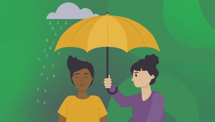 personnes tristes illustrées par un parapluie