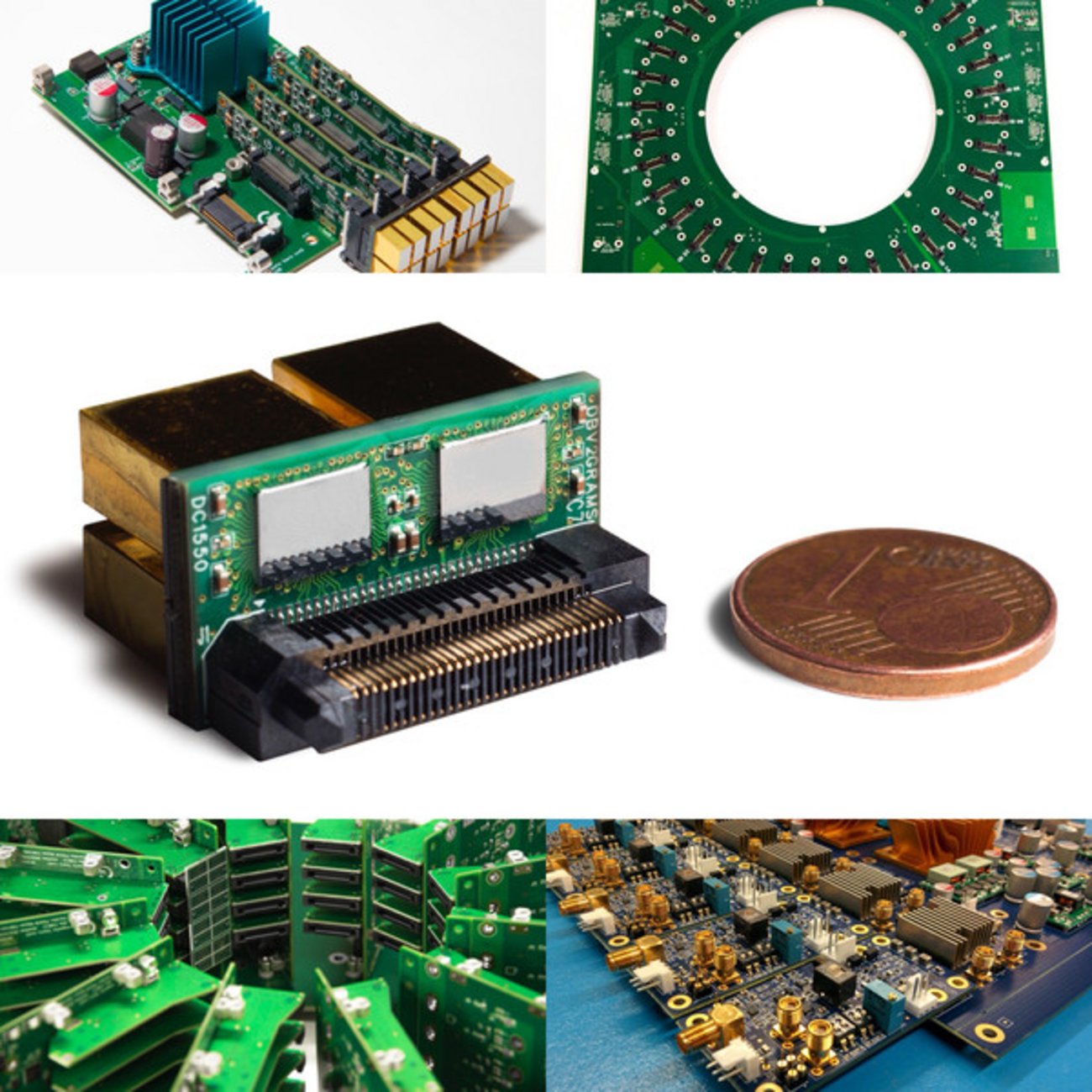 Collage de photos de circuits imprimés conçus au GRAMS