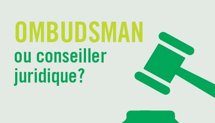 Titre : Ombudsman ou conseiller juridique? avec un marteau de juge.
