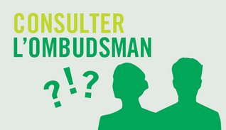 Titre Consultez l'Ombudsman, avec 2 silhouettes et des points d'interrogation et d'exclamation.