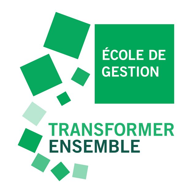 Motif fait des carrés verts avec texte École de gestion - Transformer ensemble