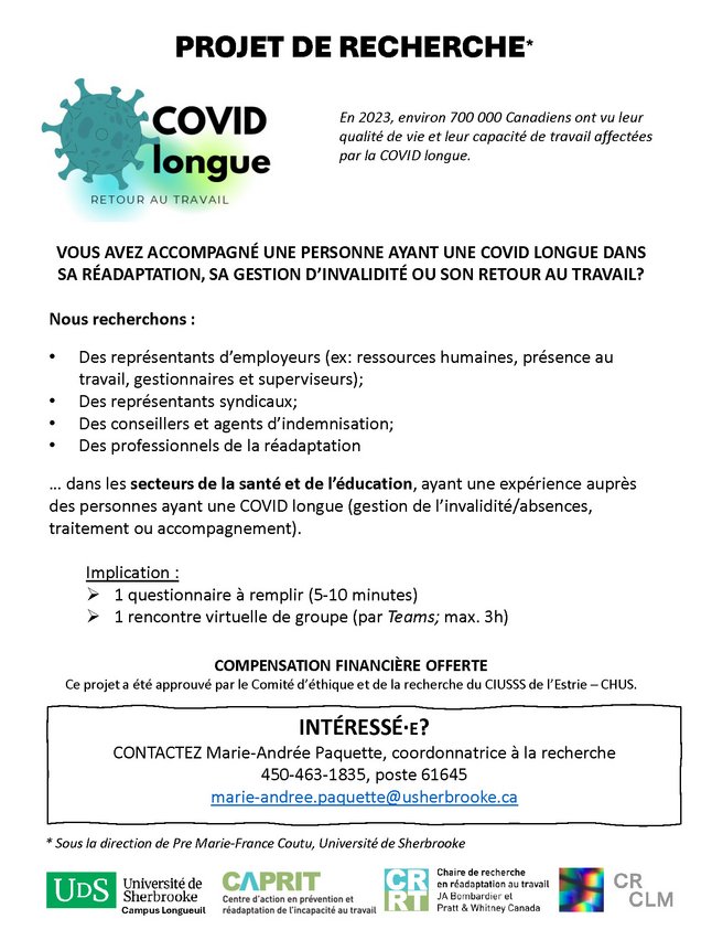 Annonce de recrutement - étude COVID longue et travail