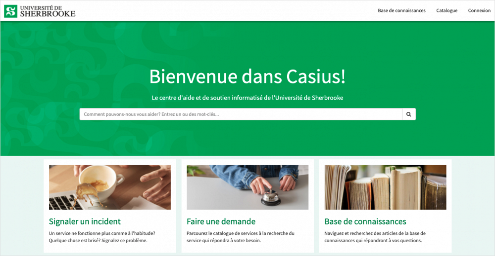 Nouvelle interface du portail de services Casius