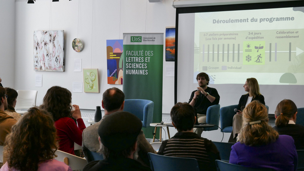 Le lundi 23 mars, &agrave; l&rsquo;ouverture de la Semaine de la recherche 2026, Zachary Rancourt Tremblay et V&eacute;ronique&nbsp;Parent ont pr&eacute;sent&eacute; un projet de recherche en nature, r&eacute;alis&eacute; en collaboration avec les CISSS la Mont&eacute;r&eacute;gie.