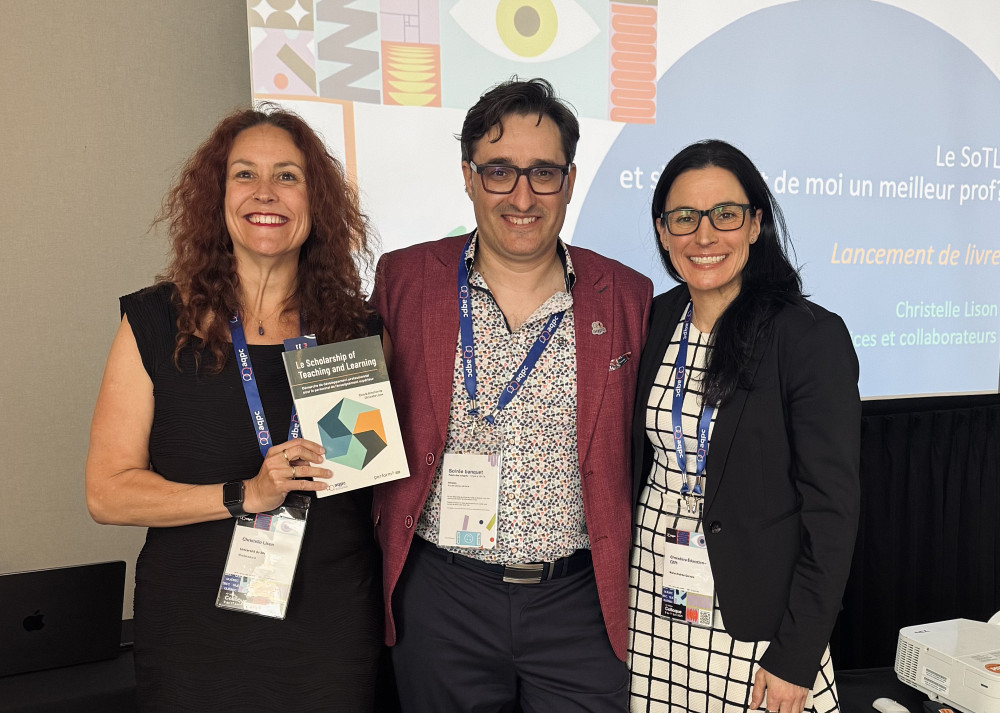 Christelle Lison, professeure titulaire &agrave; l'Universit&eacute; de Sherbrooke, Samuel Bernard, directeur de l'Association qu&eacute;b&eacute;coise de p&eacute;dagogie coll&eacute;giale, Marie-Andr&eacute;e Gervais, directrice vente et marketing chez Cheneli&egrave;re &eacute;ducation