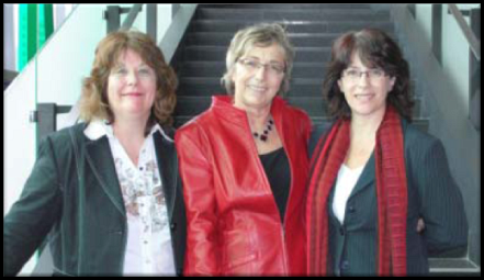 De gauche &agrave; droite : Julie Lyne Leroux (C&eacute;gep St-Hyacinthe), L&eacute;ane Arsenault (directrice de PERFORMA) et Danielle-Claude B&eacute;langer (C&eacute;gep de Maisonneuve). Absents : Daniel Rompr&eacute; (C&eacute;gep du Vieux Montr&eacute;al), Alexandra H&eacute;bert (C&eacute;gep de Jonqui&egrave;re) et Genevi&egrave;ve Nault (professeurs &agrave; l'Universit&eacute; de Sherbrooke-secteur PERFORMA).