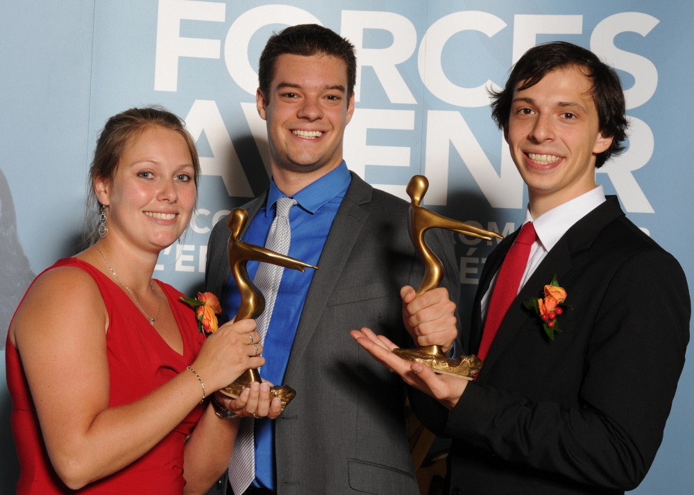 Les laur&eacute;ats de l'UdeS &agrave; Forces AVENIR 2013 : Farah Lizotte, David Bureau et Guillaume Lalibert&eacute;