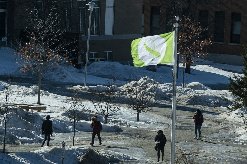Le drapeau de la persévérance flotte sur le Campus principal.