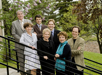 La délégation de Montpellier en compagnie de quelques hôtes sherbrookois: Bernard Durand, Vincente Fortier, Malo Depincé, Marie-Élisabeth André, Daniel Proulx, Martine Fabre et Sébastien Lebel-Grenier.