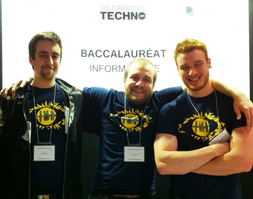 Michael Bernier, Louis-Philippe Ledoux et Charles Landry-Forcier, dipl&ocirc;m&eacute;s au baccalaur&eacute;at en sciences de l'image et des m&eacute;dias num&eacute;riques de l'UdeS.