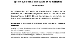 (Prolongation) Bourse d'études de maîtrise du Département de lettres et communication sociale, section lettres, UQTR - profil culture et numérique